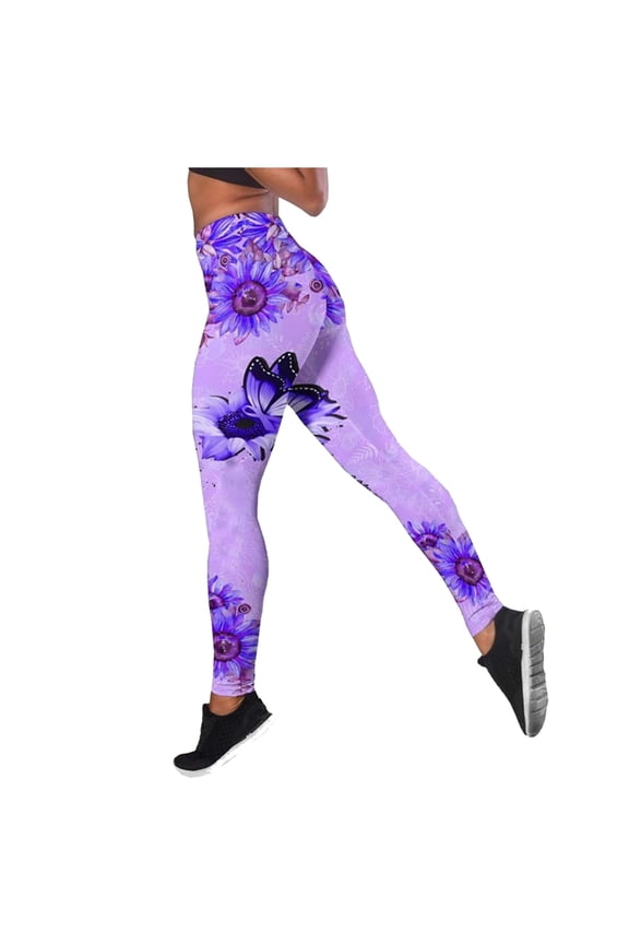 Women Leggings Tummy Control Sports Body Building Printed Plus Size Yoga Pants,Purple,2XL