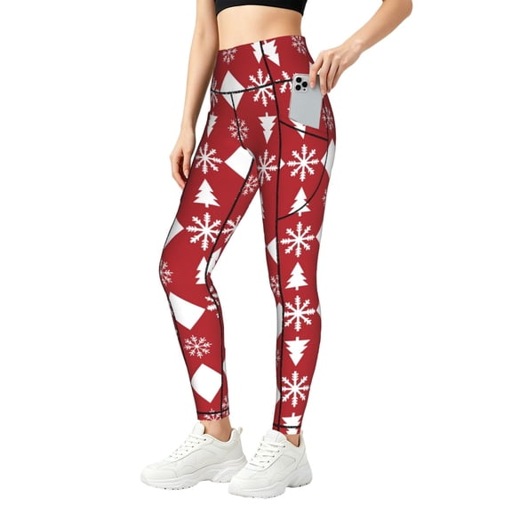 Women Leggings with Pockets Christmas PrintTummy Control High Waisted Yoga Pants Workout Medium