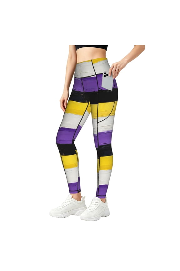 Women Leggings with Pockets Non-Binary Pride FlagTummy Control High Waisted Yoga Pants Workout Small