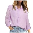 thumbnail image 1 of Women Leisure Shirts Fashion Solid Color Floral Embroidered Long Selevee Lapel Classic Fit Shirt, 1 of 9