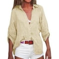 thumbnail image 1 of Women Leisure Shirts Solid Color Lapel 3/4 Sleeve Button Down Thin Comfy Classic Fit Shirt, 1 of 8