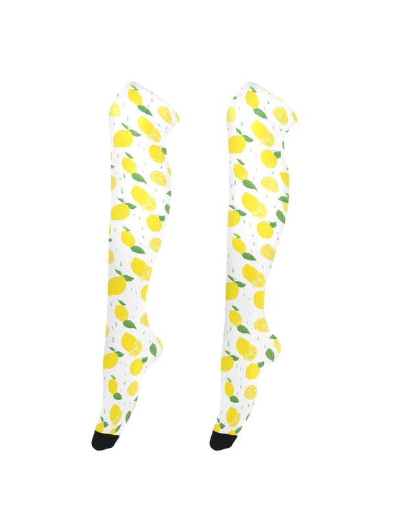 Women Lemon Drops Pattern Over Knee Thigh High Socks
