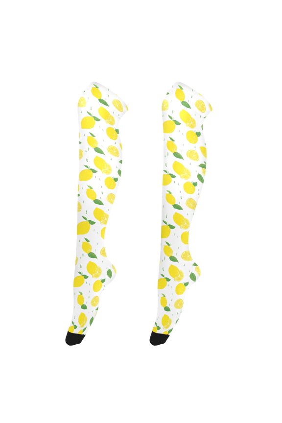 Women Lemon Drops Pattern Over Knee Thigh High Socks