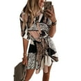thumbnail image 1 of Women Leopard Animal Printed Dress Roll up Sleeve Waist Lace-up Buttons Casual Fitting Dress for Ladies Fashion Streetwear, 1 of 7