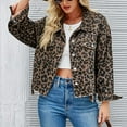 thumbnail image 1 of Women Leopard Cheetah Print Jackets Loose Fit Button Denim Jackets Winter Fall Coats (Brown S), 1 of 6