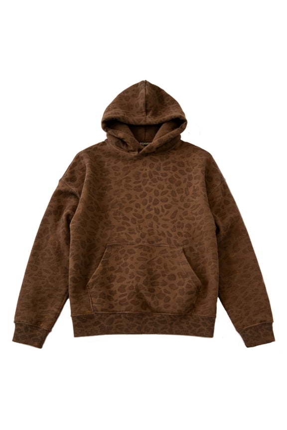 Women Leopard Hoodie Sweatshirt Long Sleeve Kangaroo Pocket Pullovers Top,Coffee,XS
