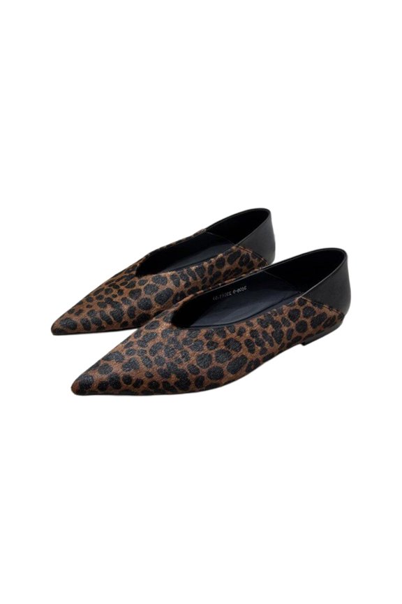 Women Leopard Pointed Toe Flats Slip On Dressy Casual Ballet Shoes Lightweight Chic Office Shoes
