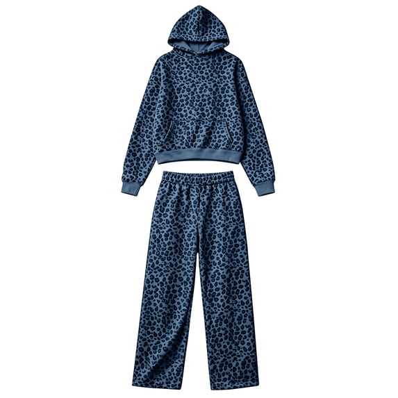 Women Leopard Print 2‑Piece Outfit Pullover Hooded Sweatshirt Wide Leg Pants Matching Loungewear Pant Set Casual Tracksuit S‑XXXL