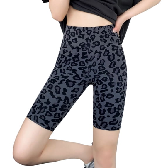 Women Leopard Print Biker Shorts, High Waist Tummy Control Butt Lift Workout Shorts
