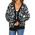 thumbnail image 1 of Women Leopard Print Bow- Tie Cardigan Long Sleeve Crewneck Open Front Knit Cardigan Casual Loose Outwear Black L, 1 of 8