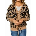 thumbnail image 1 of Women Leopard Print Bow- Tie Cardigan Long Sleeve Crewneck Open Front Knit Cardigan Casual Loose Outwear Khaki M, 1 of 8