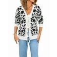 thumbnail image 1 of Women Leopard Print Bow- Tie Cardigan Long Sleeve Crewneck Open Front Knit Cardigan Casual Loose Outwear White XL, 1 of 8