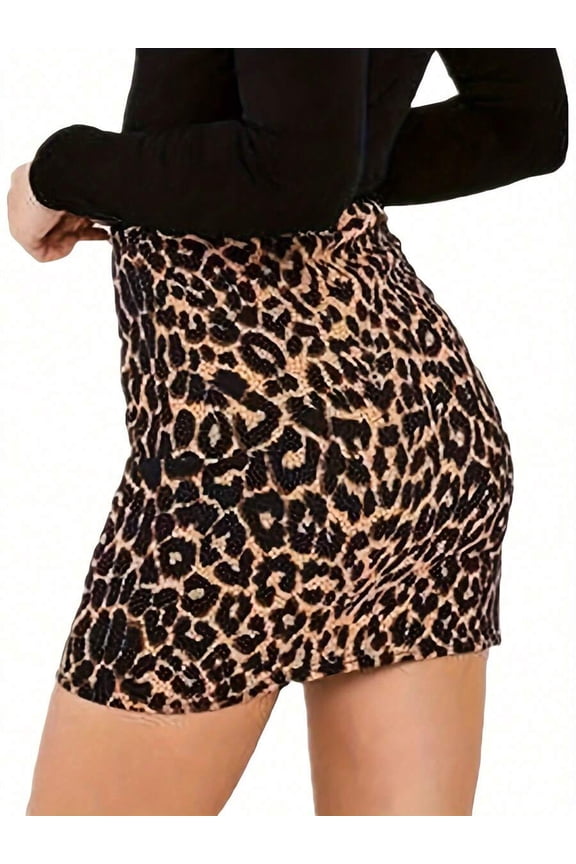 Women Leopard Print High Waist Bodycon Mini Skirt Mixed Colors