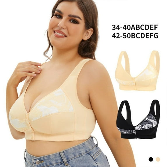 Women Leopard-Print No Steel Bra Front Buckles Elastic Underwear for Relaxation and Romantic Nights Beige,34D