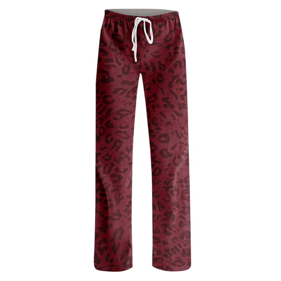 Women Leopard Print Pajama Pants Elastic Waist Lounge Pants Comfy Lightweight Soft Sleepwear Drawstring Casual