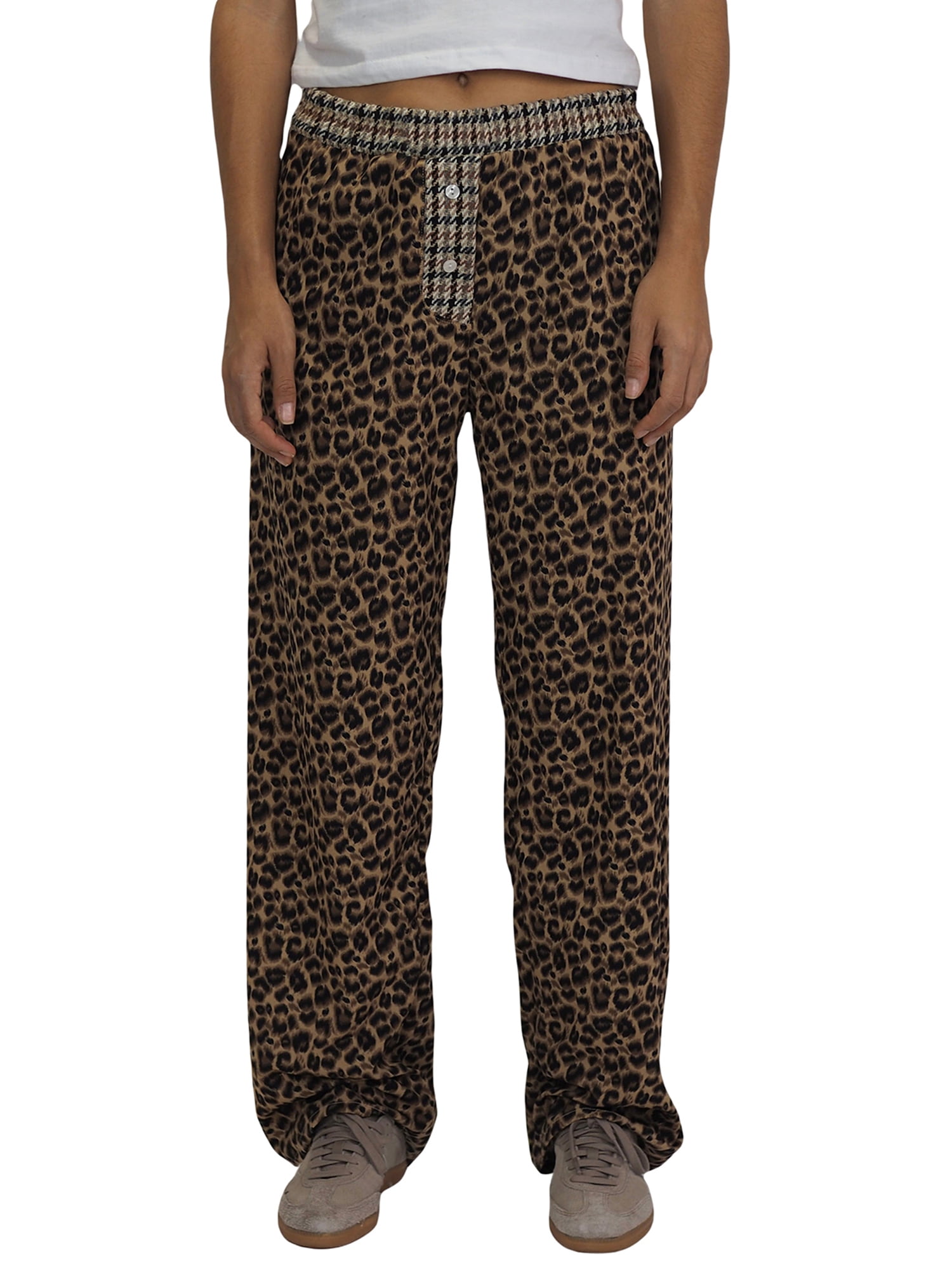Women Leopard Print Pants Animal Cheetah Print Pajama Pants Y2k Wide Leg Going Out Pants Bottoms Streetwear