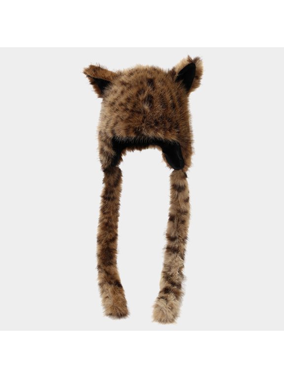 Women Leopard Print Plush Earflap Hat Cute Long Ear Winter Warm Fashion Hat