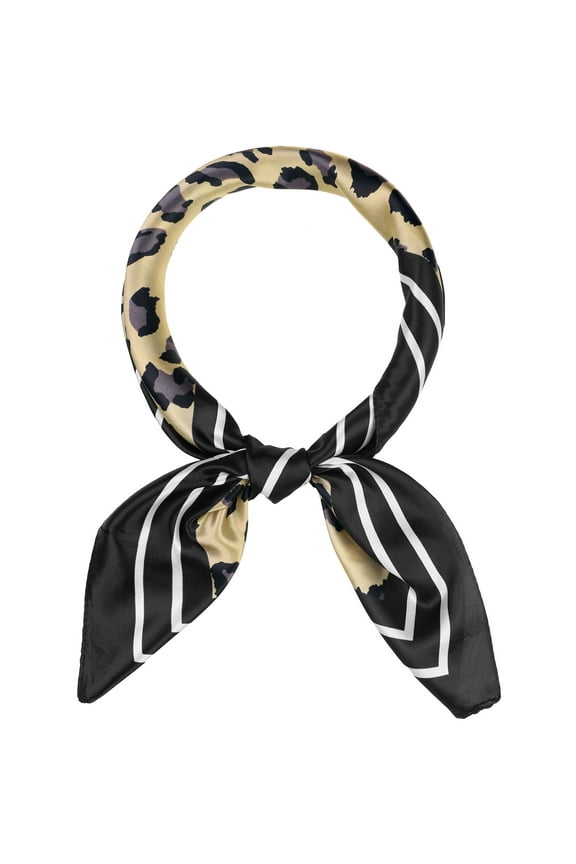 Women Leopard Print Square Scarf 35" Large Satin Silky Head Wrap Neck Scarves Bandanas Khaki 90x90cm/35.4x35.4inchs