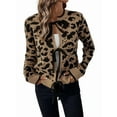 thumbnail image 1 of Women Leopard Print Tie Front Sweaters Long Sleeve Crewneck Open Front Knit Cardigan Casual Loose Outwear Brown S, 1 of 8