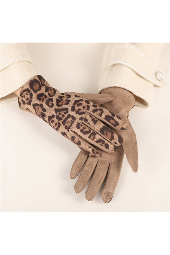 Women Leopard Print Touchscreen Gloves Womens Animal Printing Wool Winter Warm Cold Weather Christmas Holiday Gift