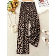 thumbnail image 1 of Women Leopard Print Wide Leg Pants, Smocked High Waist Casual Trousers, 1 of 5