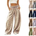 thumbnail image 1 of Women Leopard Sweatpants Baggy Wide Leg Pants Fall Y2K Lounge Sweat Pants with Pockets,Straight Leg, Pull on, Gym,Beige,S, 1 of 6