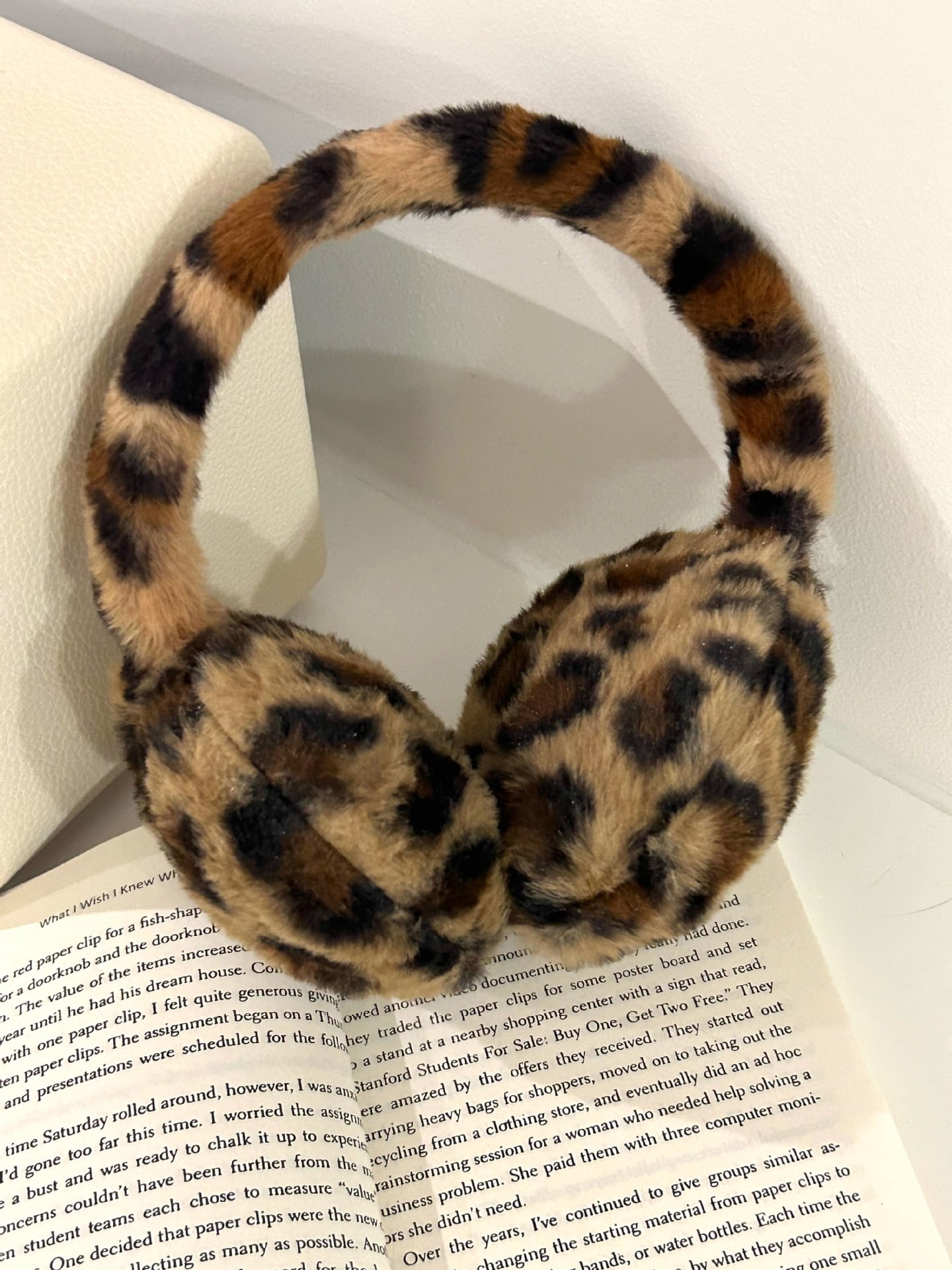 Women Leopard Winter Ear Muffs Leopard Print Fluffy Foldable Earmuffs ...