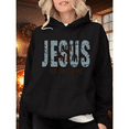 thumbnail image 1 of Women Let Them See Jesus Black Graphic Tee T Shirt Inspirational Christian Apparel Light Fabric Daily Wear Top Hooded long-sleeved Black S-2XL, 1 of 7