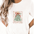 thumbnail image 1 of Women Letter Graphic Tee T-Shirt Merry & Bright Christmas Tree Print Top Casual Short Sleeve Round Neck White S-5XL, 1 of 4