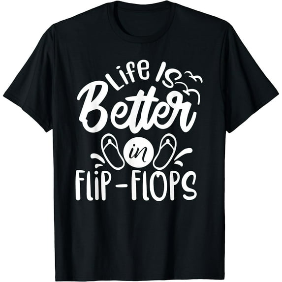 Women Life is Better In Flip Flops Graphic Blessed Inspirational T-Shirt Black X-Large