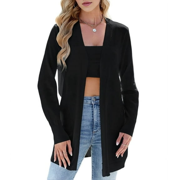 Women Light Cardigan Sweaters Cardigan Loose Casual Long Sleeve Open Front Breathable Black XL