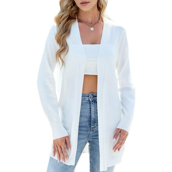Women Light Cardigan Sweaters Cardigan Loose Casual Long Sleeve Open Front Breathable White S
