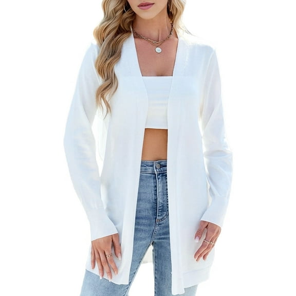 Women Light Cardigan Sweaters Cardigan Loose Casual Long Sleeve Open Front Breathable White S