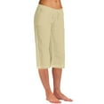 thumbnail image 1 of Women Light Cotton Linen Capris Pants Drawstring High Waist Knee Length Soft Comfort Plus Size Casual Pants Pockets Summer Khaki,XXXXXL, 1 of 6