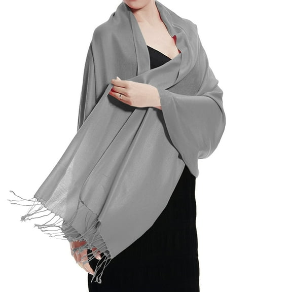 TZ Promise Women Light Gray Pashmina Shawl and Wrap Soft Solid Color Scarf with Fringes