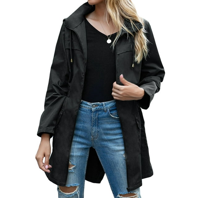 Women Light Rain Jacket Waterproof Active Outdoor Trench Raincoat with Hood Ladies Lightweight