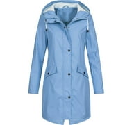 Women Light Rain Jacket Waterproof Active Outdoor Trench Raincoat with Hood Lightweight Plus Size Coats with Pockets
