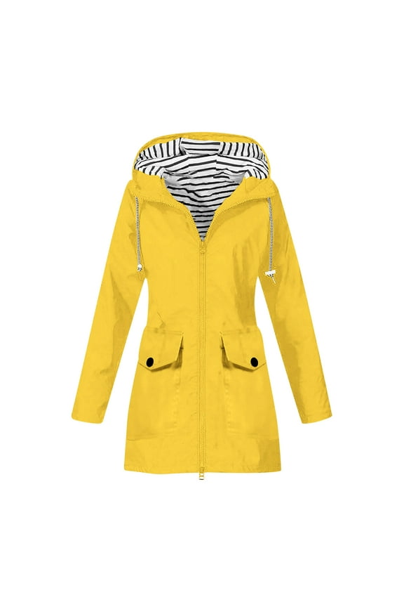 Women Light Rain Jacket Waterproof Active Outdoor Trench Raincoat with Hood Lightweight Plus Size for Girls Yellow M