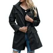 Women Light Rain Jacket Waterproof Outdoor Trench Raincoat with Hood Lightweight Windproof Windbreaker