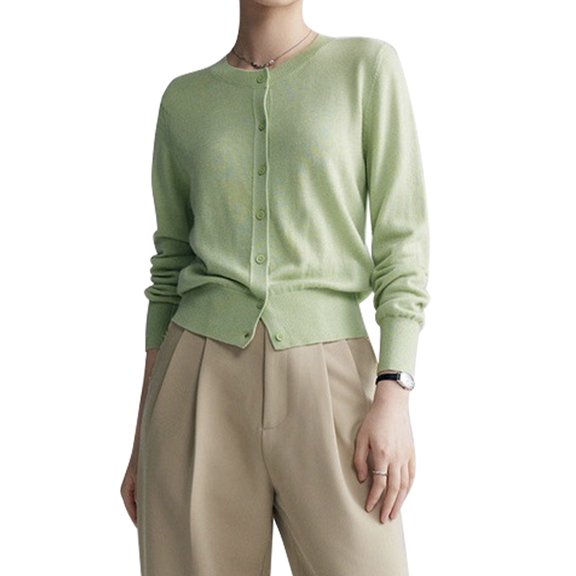 Women Light-Weight Cardigan Sweaters Trendy Fall Fashion Button Up Long Sleeve Knit Outfits Light Green One size