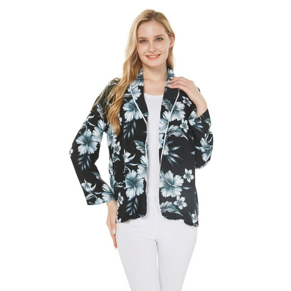 Women Light Weight Rayon Casual Open Front Jacket Cardigan Midnight Bloom Medium