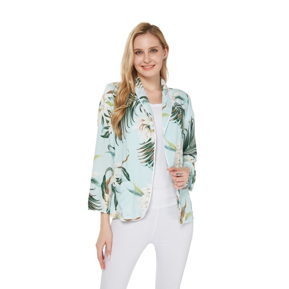 Women Light Weight Rayon Casual Open Front Jacket Cardigan Wispy Cereus Light Blue Medium