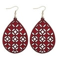 thumbnail image 1 of Women Lightweight Bohemian Wooden Teardrop Cut-Out Dangle Earrings (Burgundy), 1 of 2
