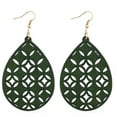 thumbnail image 1 of Women Lightweight Bohemian Wooden Teardrop Cut-Out Dangle Earrings (Green), 1 of 2