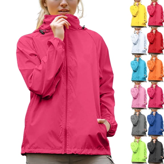Women Lightweight Breathable Raincoat Waterproof Hooded Rain Jacket Windbreaker Summer Hooded Active Outdoor Rain Jacket