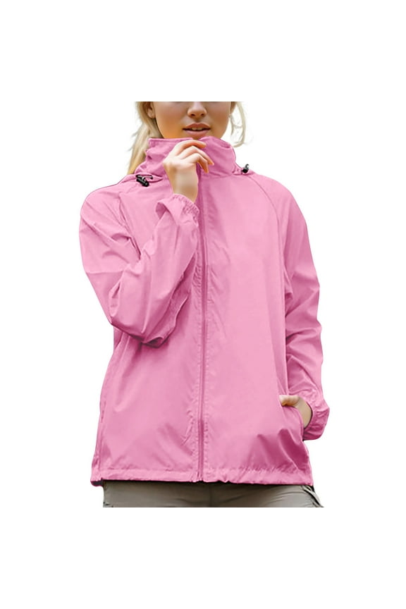 Women Lightweight Breathable Raincoat Waterproof Hooded Rain Jacket Windbreaker Summer Hooded Active Outdoor Rain Jacket