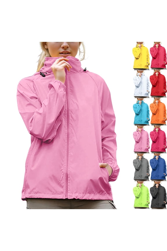 Women Lightweight Breathable Raincoat Waterproof Hooded Rain Jacket Windbreaker Summer Hooded Active Outdoor Rain Jacket