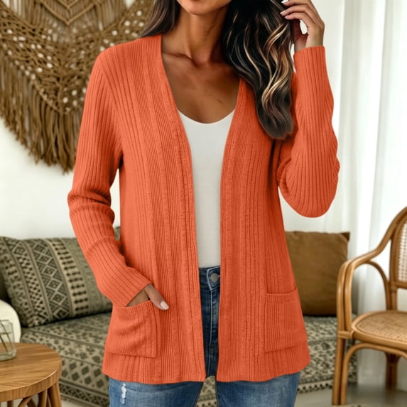 Women Lightweight Cardigan Long Cardigan Sweaters for Women, Knitted Cardigans for Women, Warm Cardigan Sweaters for Women Orange M