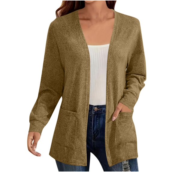 Women Lightweight Cardigan Long Sleeve Open Front Casual Sweater with Pockets Plus Size Trendy Fall Outwear