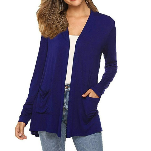 Women Lightweight Cardigan Sweaters with Pocket Long Sleeve Shrugs Casual Solid Color Open Front Cardigan